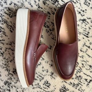 Cole Haan Originalgrand Platform Venetian Loafers Brown Leather Shoes Size 9.5